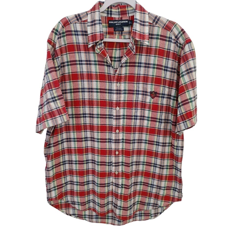 Ralph Lauren Golf Men's Shirt Tilden Button Up Color Block Gingham Large